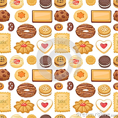 Different cookie cake vector seamless pattern sweet food Vector Illustration