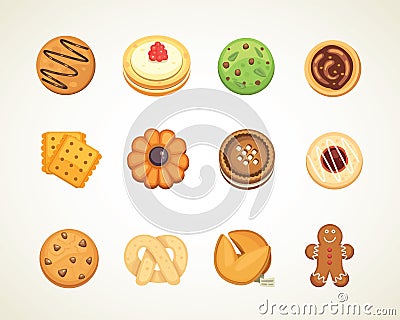 Different cookie cakes top view sweet food isolated on white background vector illustration Vector Illustration