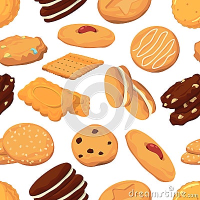 Different cookies in cartoon style. Vector seamless pattern Vector Illustration