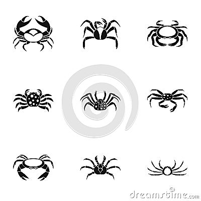 Different crab icons set, simple style Vector Illustration
