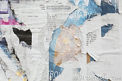 Different creased torn paper posters as background Stock Photo