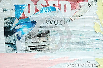 Different creased torn paper posters as background Stock Photo