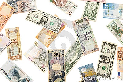 Different currencies falling down Stock Photo