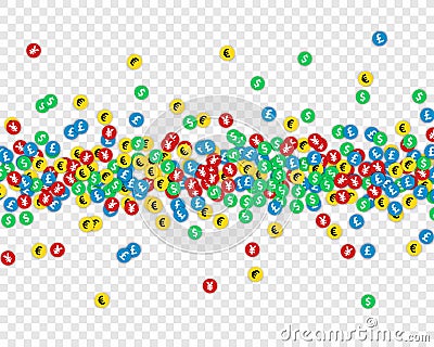 Different currency coins scattered confetti Vector Illustration