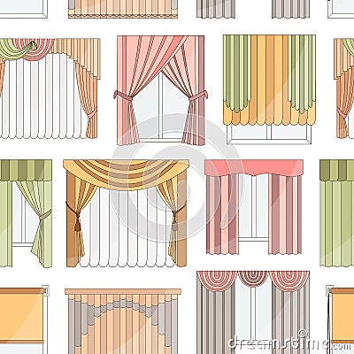Different curtains and blinds for interior design Vector Illustration