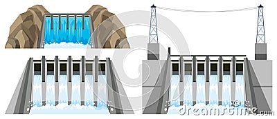 Different designs of dam Vector Illustration