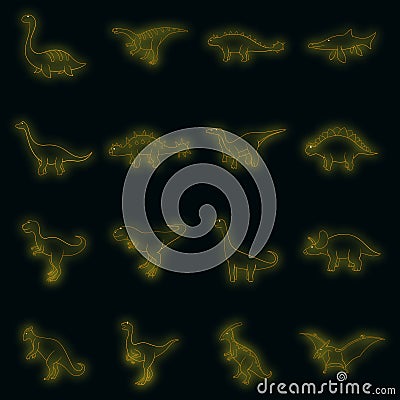 Different dinosaurs icons set vector neon Vector Illustration