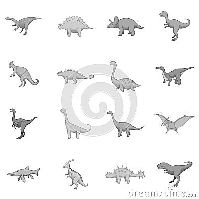 Different dinosaurs icons set monochrome Vector Illustration