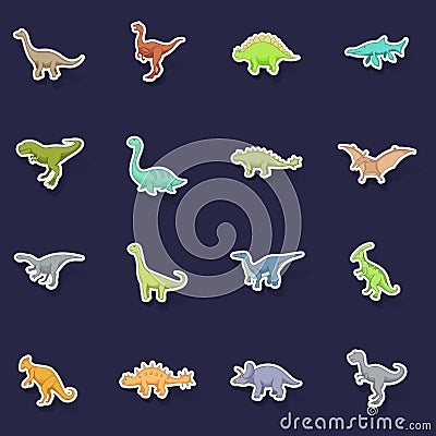 Different dinosaurs icons set vector sticker Vector Illustration