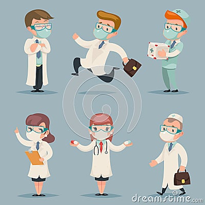 Different doctors positions and actions character set cartoon design vector illustration Vector Illustration