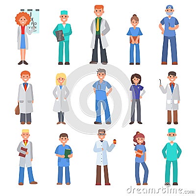 Different doctors vector people doctoral profession specialization nurses and medical staff people hospital doc Vector Illustration