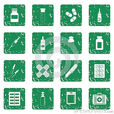 Different drugs icons set grunge Vector Illustration