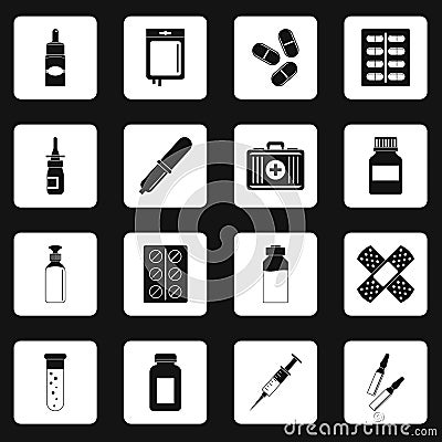 Different drugs icons set squares vector Vector Illustration