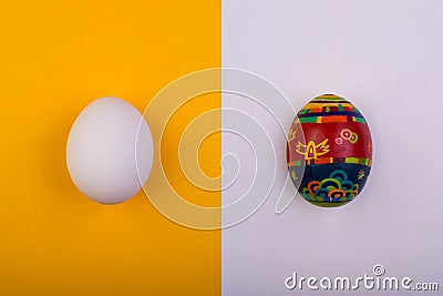 Different eggs. Easter concept. Flat lay Stock Photo