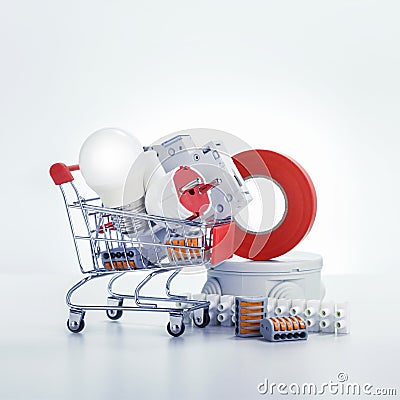 Different electrical equipment in shop trolley. Stock Photo