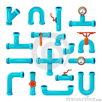 Different elements for pipelines. Counter, water meter, strips. Set of vector icons Vector Illustration