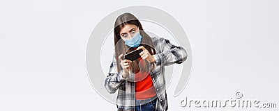 Different emotions, covid-19 pandemic, coronavirus self-quarantine and social distancing concept. Focused and Stock Photo