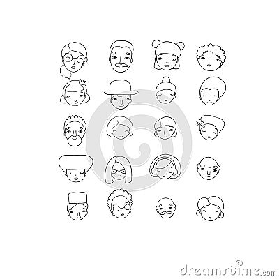 Different faces. Hand drawing isolated objects Vector Illustration