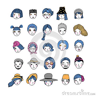 Different faces. Hand drawing objects Vector Illustration