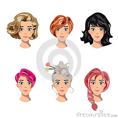 Different faces of women with hairstyles Vector Illustration