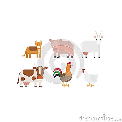 Different farm animals icons set Vector Illustration