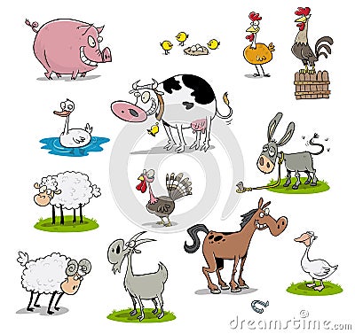 Different farm animals pigcow chickens sheep Stock Photo