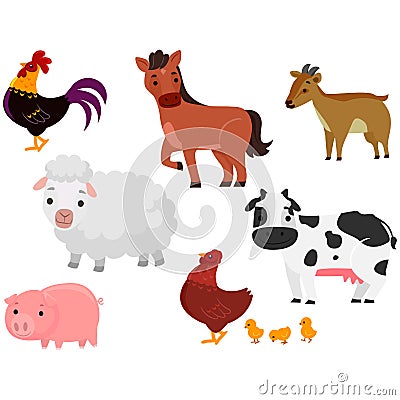 Vector Illustration of Different Farm Animals in white background Vector Illustration