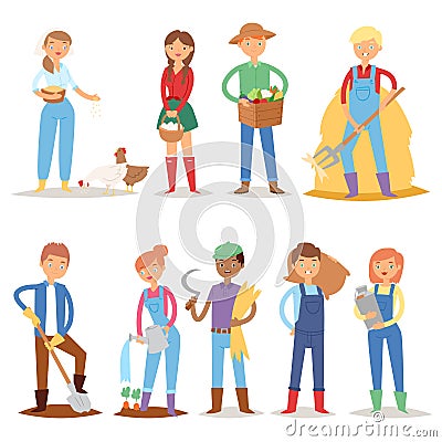 Different farmer workers people character agriculture person profession farming life vector illustration. Vector Illustration