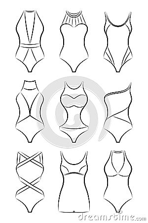 Different fashionable women swimsuits Vector Illustration