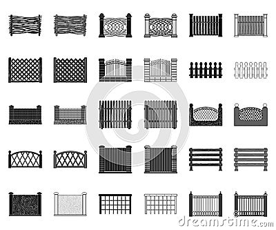 Different fence black,monochrome icons in set collection for design.Decorative fencing vector symbol stock web Vector Illustration