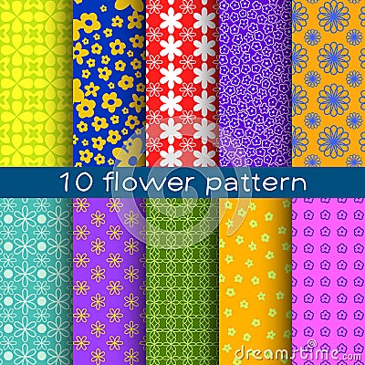 10 different flower vector seamless patterns. Vector Illustration