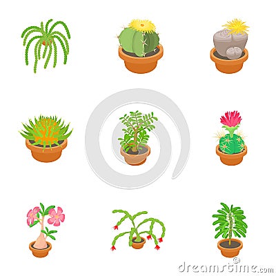 Different flowers icons set, cartoon style Vector Illustration