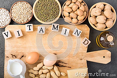 Different foods ingredients rich in vitamin D Stock Photo