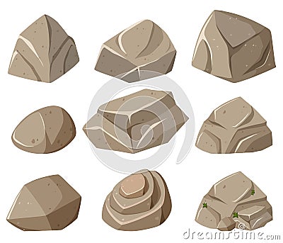 Different forms of gray rocks Vector Illustration