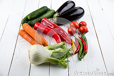 Different fresh seasonal vegetables Stock Photo