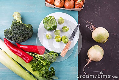 Different fresh seasonal vegetables Stock Photo