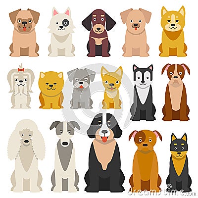 Different funny dogs in cartoon style isolated Vector Illustration