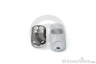 Different garage wireless remote controls for opening and closing. Stock Photo