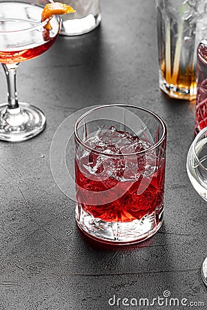 Different glasses with assorted cocktails Stock Photo