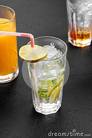 Different glasses with assorted cocktails Stock Photo