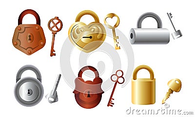 Different golden and silver locks with their keys vector illustration Vector Illustration