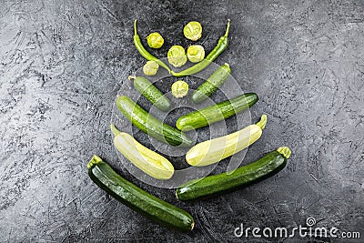 Different green fresh seasonal vegetables Stock Photo