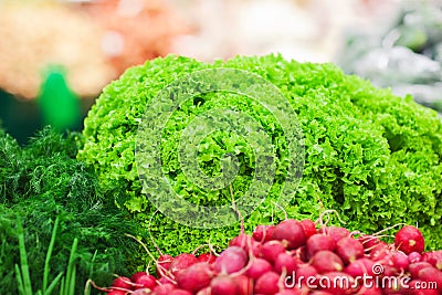 Shelf with different green vegetables Stock Photo