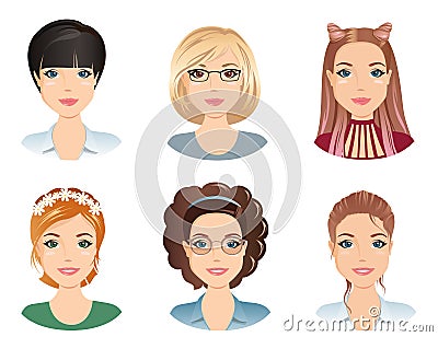 Different hairstyles, female Vector Illustration