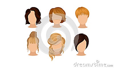Different Hairstyles Vector Illustrated Set. Woman Hairdo Concept Vector Illustration