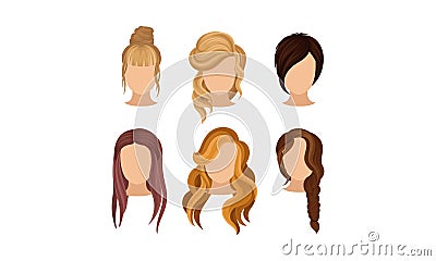 Different Hairstyles Vector Illustrated Set. Woman Hairdo Concept Vector Illustration