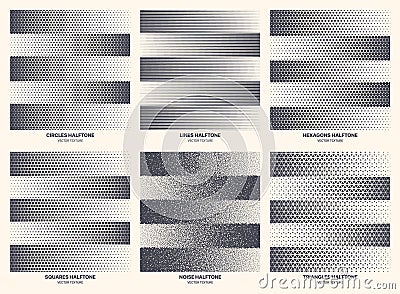 Different Halftone Striped Patterns Set Vector Geometric Texture Isolated On White Vector Illustration