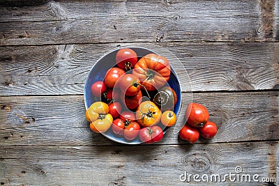 Organic mediterranean cuisine and healthy gardening, still-life, above view Stock Photo