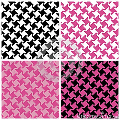 Different Houndstooth in Magenta and Black Vector Illustration