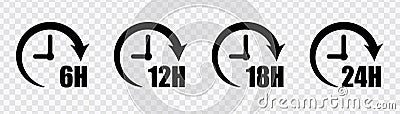 Different hours icon set. Timers icon set. Clock icons set. Hours countdown. Vector Illustration